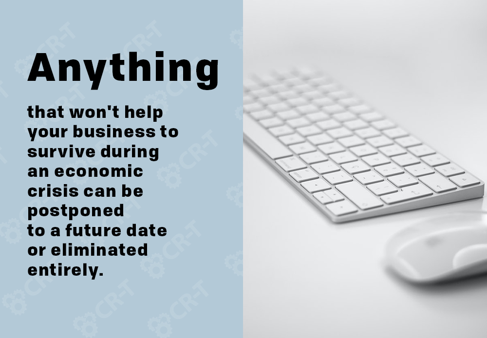 Anything that won't help your business to survive during an economic crisis can be postponed to a future date or eliminated entirely.