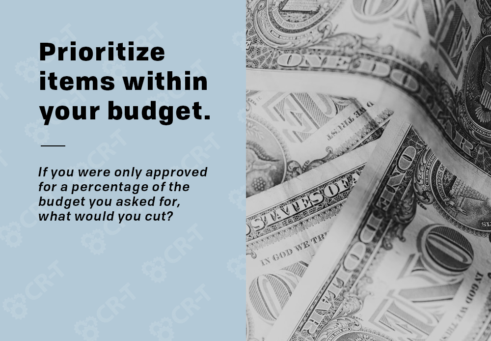 Prioritize items within your budget. If you were only approved for a percentage of the budget you asked for, what would you cut?